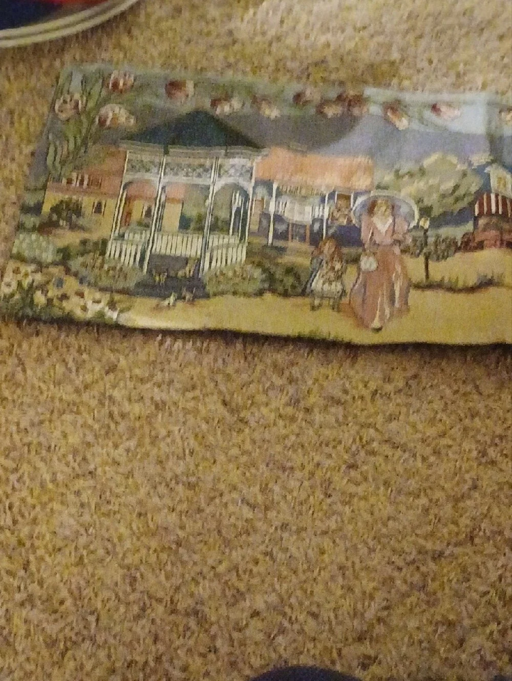 Vintage Tapestry Panel with Gazebo and Figures - Multi Color